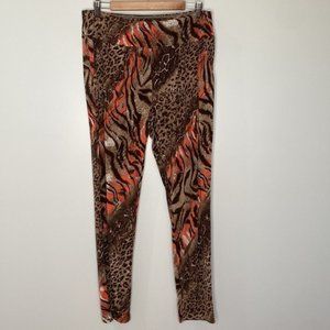Susha Women Orange Brown Bohemian Animal Print Trouser Pants Size XL